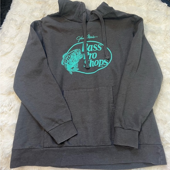 Bass Pro Shops Charcoal Hoodie with Teal Logo Sz Large - Picture 1 of 11